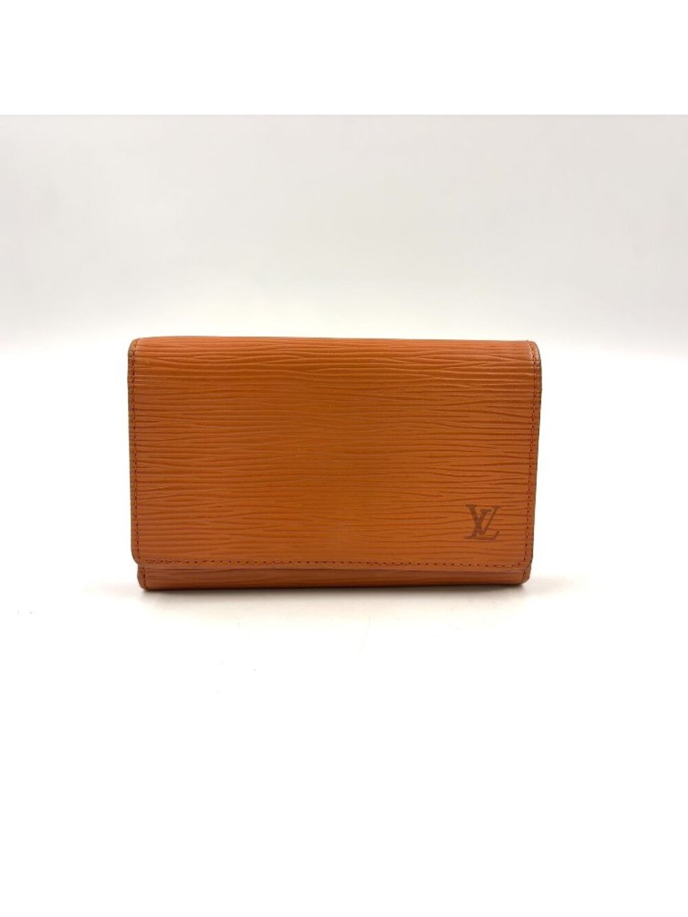Louis Vuitton Porte Monnaie Billets Tresor Epi Leather Orange Brown Wallet Gold